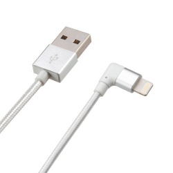 Silver Right-angled Lightning Braided cable 3 FT