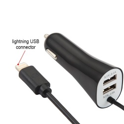 Black 8Pin Car Charger with Dual USB Ports