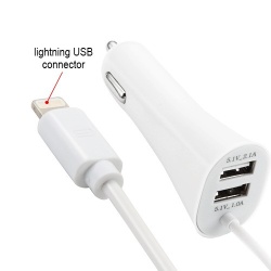 White 8Pin Car Charger with Dual USB Ports