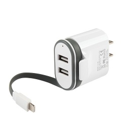 White 8Pin Travel Charger with Dual USB Ports