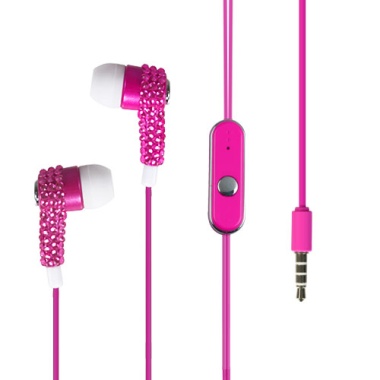 Hot Pink Diamante Stereo Handsfree (514) (with Package)