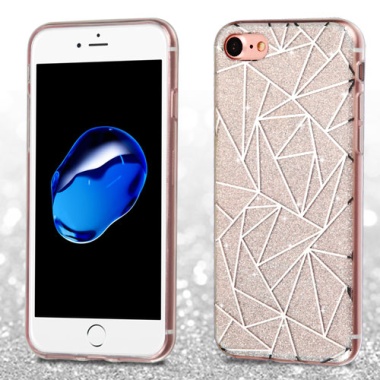 Geometric Lines/Silver Glitter Transparent Clear Gummy Cover