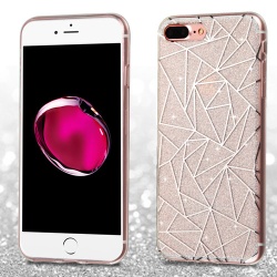 Geometric Lines/Silver Glitter Transparent Clear Gummy Cover