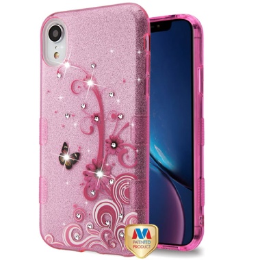 MyBat Full Glitter TUFF Series Case - Butterfly Flowers (Pink) Diamante