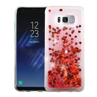 Hearts & Red Quicksand Glitter Hybrid Protector Cover