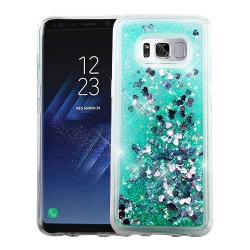 Hearts & Green Quicksand Glitter Hybrid Protector Cover