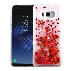 Hearts & Red Quicksand Glitter Hybrid Protector Cover